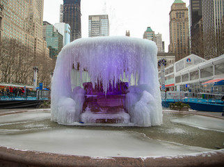 Frozen Josephine Shaw Lowell Memorial Fountain in New York