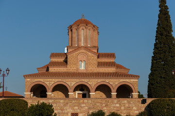 Fototapeta na wymiar Outside view of Monastery Souroti of St. John the Theologian, St. Paisios Athonite and St. Arsenios the Cappadocian, near Thessaloniki, Greece