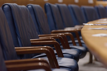 Fototapeta premium Conference hall or seminar room, row of empty seat in auditorium or hall or classroom.