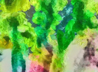 Abstract background in mixed colors. Oil and watercolor design elements. Design template for covers, posters and banners. Simple macro close-up paint brush strokes.