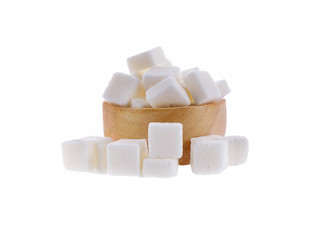 sugar cube in wooden bowl isolated on white background