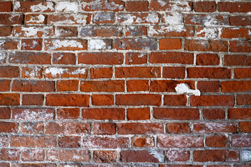 Weathered Stained Old Brick Wall with signs of wear