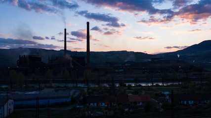 Industrial Factory Producing Smoke, Air Pollution, Aerial View