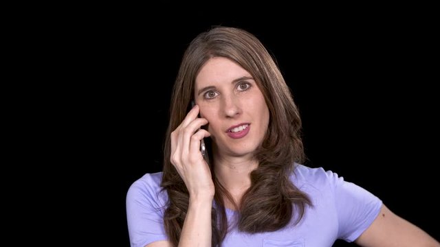 Woman on the phone with an annoying chatty caller