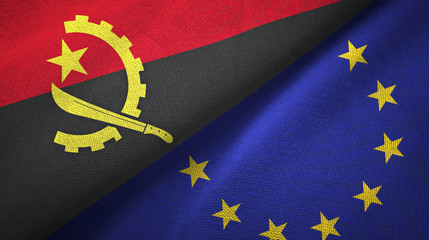 Angola and European Union two flags textile cloth, fabric texture