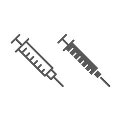 Syringe line and glyph icon, medicine and hospital, needle sign, vector graphics, a linear pattern on a white background.