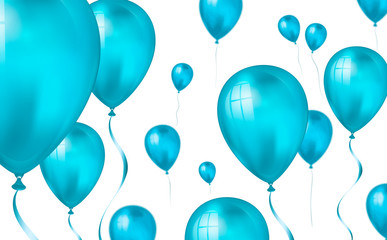 Glossy blue color Flying helium Balloons backdrop with blur effect. Wedding, Birthday and Anniversary Background. Vector illustration for invitation card, party brochure, banner