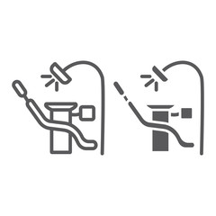 Dentist chair line and glyph icon, dental and medical, stomatologist chair sign, vector graphics, a linear pattern on a white background.
