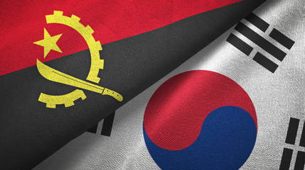 Angola and South Korea two flags textile cloth, fabric texture