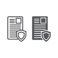 Security document line and glyph icon, privacy and paper, list with shield sign, vector graphics, a linear pattern on a white background.