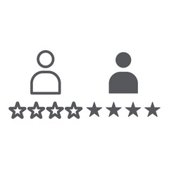 Satisfaction line and glyph icon, work and people, person and stars sign, vector graphics, a linear pattern on a white background.
