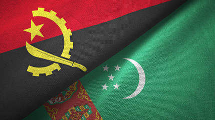Angola and Turkmenistan two flags textile cloth, fabric texture