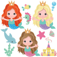Mermaid vector cartoon illustration