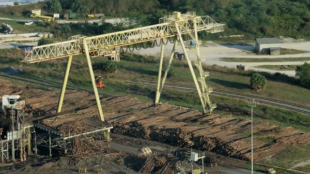 Aerial view of stripped lumber to be processed