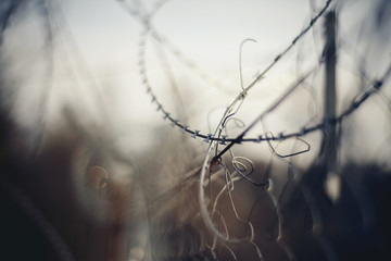 Abstract blurred background with barbed wire.