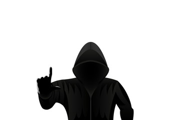 hooded man, hacker isolated on a white background 