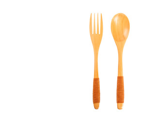  Wooden spoon and fork isolated on white...