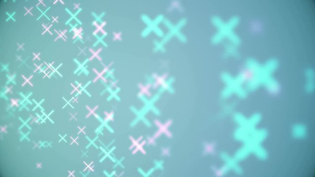 Game style motion background. Cross glowing neon particles. 4k blue and pink color.