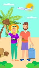 Man and Woman on Beautiful Tropical Background.