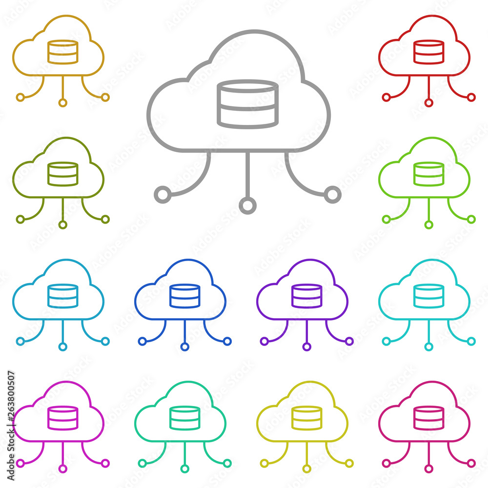 Poster cloud, data, network multi color icon. simple thin line, outline vector of web design development ic