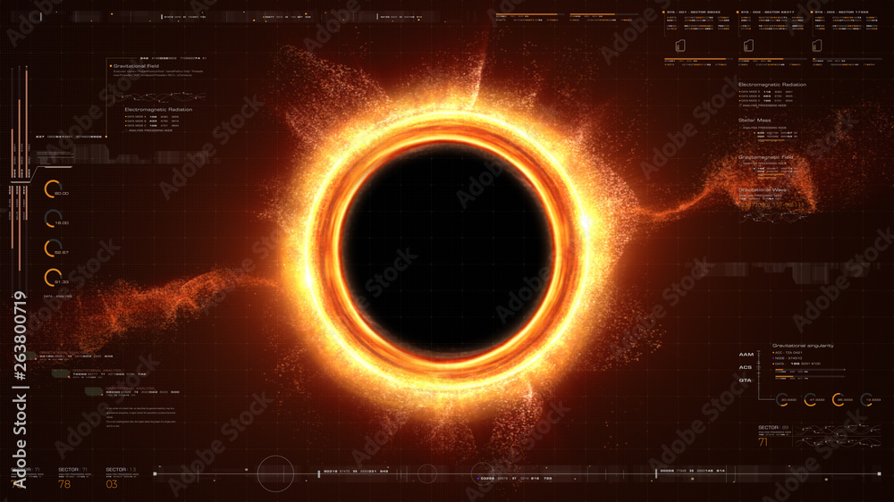 Poster Futuristic head up display simulation of a Black Hole a region of space-time exhibiting such strong gravitational effects that nothing can escape