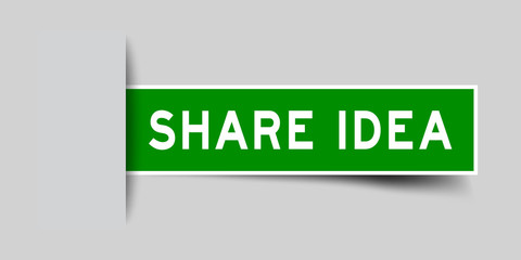 Square seal green color sticker in word share idea insert on gray background