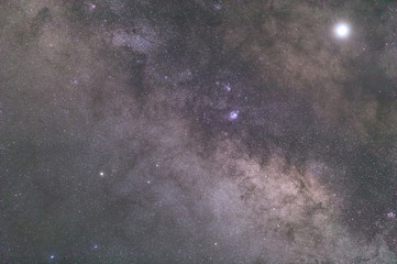 The center of the milky way galaxy with Stars in space dust in the universe, Long exposure photograph and median stack technic.