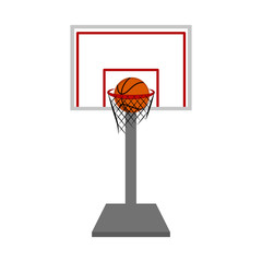 Basketball hoop and net with a ball inside. Vector illustration design
