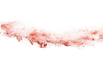 living coral color powder explosion on white background. Colored cloud. Colorful dust explode....