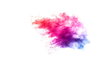abstract powder splatted background. Colorful powder explosion on white background. Colored cloud. Colorful dust explode. Paint Holi.