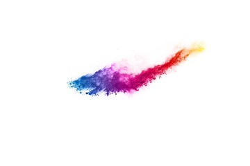 abstract powder splatted background. Colorful powder explosion on white background. Colored cloud. Colorful dust explode. Paint Holi.