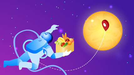Naklejka premium Cosmic Food Delivery Flat Vector Illustration