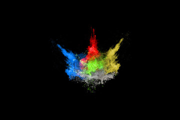 abstract colored dust explosion on a black background.abstract powder splatted background,