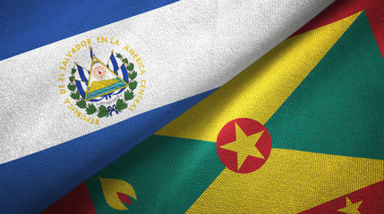 El Salvador and Grenada two flags textile cloth, fabric texture