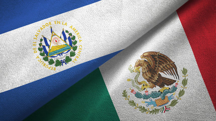El Salvador and Mexico two flags textile cloth, fabric texture