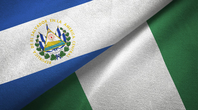 El Salvador and Nigeria two flags textile cloth, fabric texture