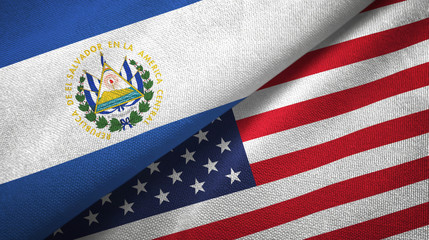El Salvador and United States two flags textile cloth, fabric texture