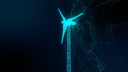 Wind turbine electricity power generation for clean zero global co2 emissions future innovation concept - conceptual 3d rendering © immimagery