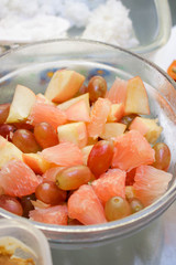 fresh mixed fruits, sliced apple, grapes 