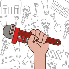 hand with plumber key isolated icon