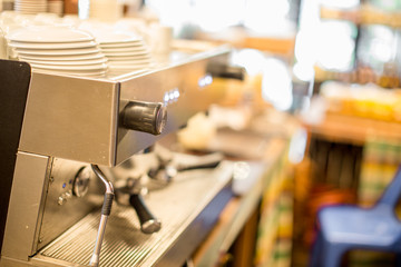 The blurred background of the beverage maker (coffee) that is intended for making water menus, is modern and saves time in customer service, tastes mellow and more delicious.