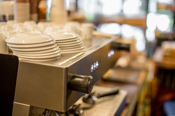 The blurred background of the beverage maker (coffee) that is intended for making water menus, is modern and saves time in customer service, tastes mellow and more delicious.