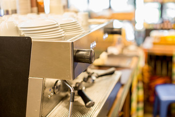 The blurred background of the beverage maker (coffee) that is intended for making water menus, is modern and saves time in customer service, tastes mellow and more delicious.