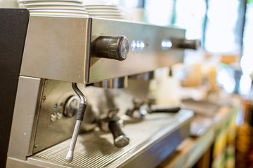 The blurred background of the beverage maker (coffee) that is intended for making water menus, is modern and saves time in customer service, tastes mellow and more delicious.