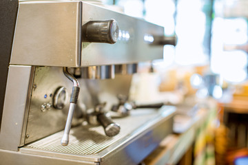 The blurred background of the beverage maker (coffee) that is intended for making water menus, is modern and saves time in customer service, tastes mellow and more delicious.