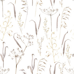 Akwarela ręcznie rysowane wzór z suchych ziół, brązowy las podłogi - 263811382
