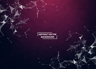 Abstract Purple Geometric Polygonal background molecule and communication. Connected lines with dots. Concept of the science, chemistry, biology, medicine, technology.