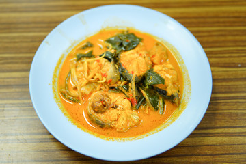 delicious fried spicy catfish with red curry in thai food