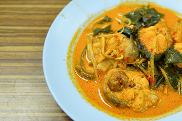 delicious fried spicy catfish with red curry in thai food