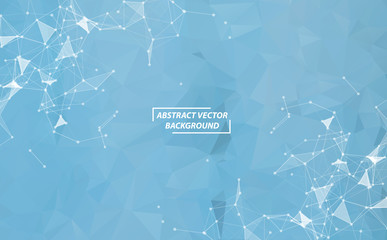 Abstract Dark Blue Polygonal Space Background with Connecting Dots and Lines. Geometric Polygonal background molecule and communication. Concept of science, chemistry, biology, medicine, technology.